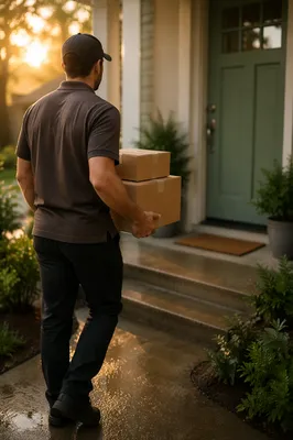 Delivery Driver Bringing Packages at Sunrise