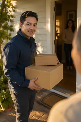 Delivery Driver Bringing Packages to Front Porch