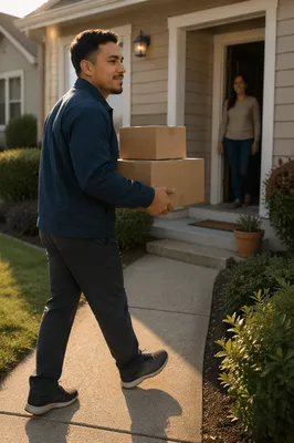 Delivery Driver Carrying Packages to Front Door
