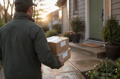 Delivery Driver Bringing Packages at Sunrise