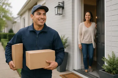 Delivery Driver Carrying Packages to Front Door