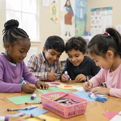 Diverse Children Doing Crafts Together