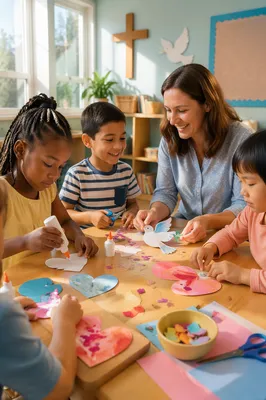 Children Making Colorful Crafts in Classroom