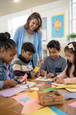 Children Crafting Together in Bright Classroom