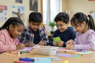 Diverse Children Doing Crafts in Classroom