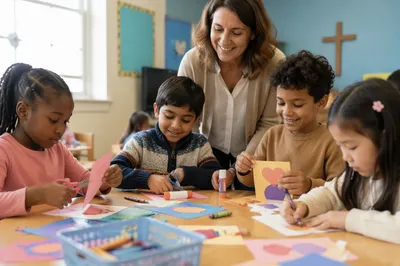 Children Doing Crafts in Bright Classroom