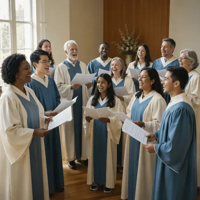 Diverse Choir Singing in Bright Community Hall
