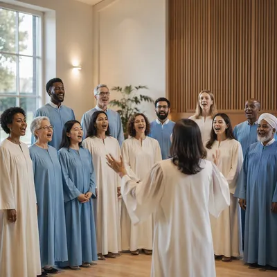 Diverse Choir Singing in Bright Hall