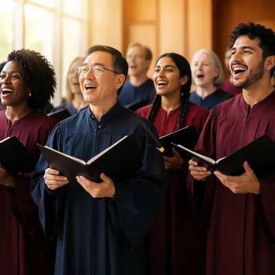 Diverse Choir Singing in Rehearsal Hall