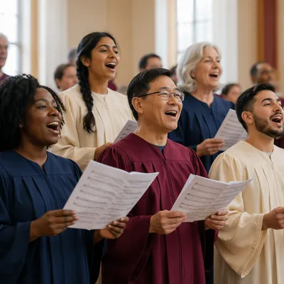 Diverse Choir Singing in Rehearsal Hall