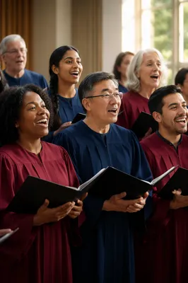 Diverse Choir Singing in Rehearsal Hall