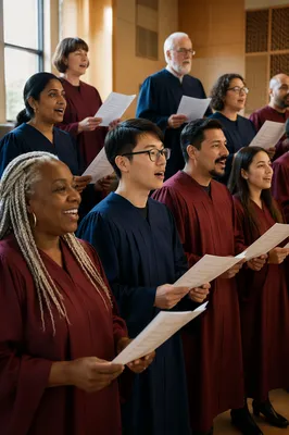 Diverse Community Choir Singing in Rehearsal Hall