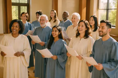 Diverse Choir Singing in Community Hall