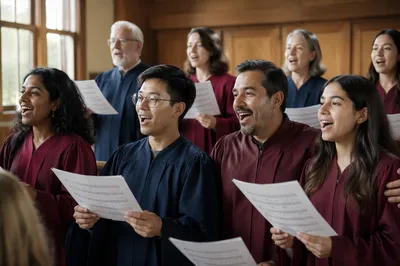 Diverse Community Choir Singing in Rehearsal Hall