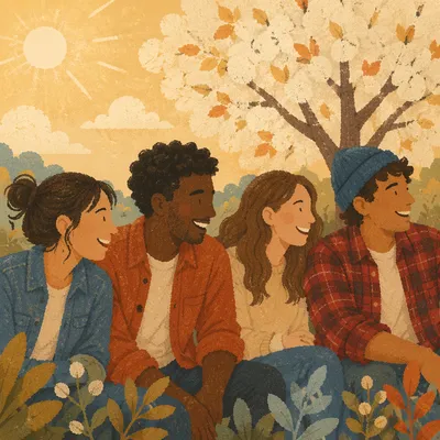 Diverse Friends Laughing in Autumn Park