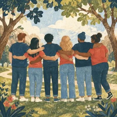 Diverse Friends Smiling Together in Sunny Park