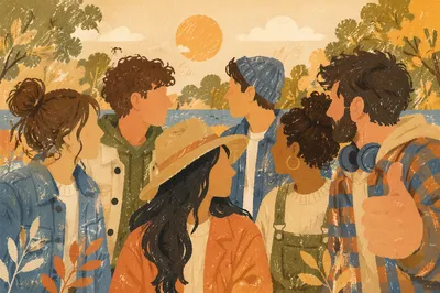 Joyful Diverse Friends in Autumn Park