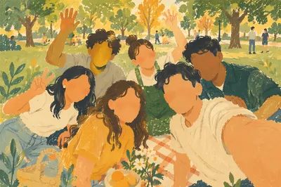 Joyful Diverse Friends Selfie in Park