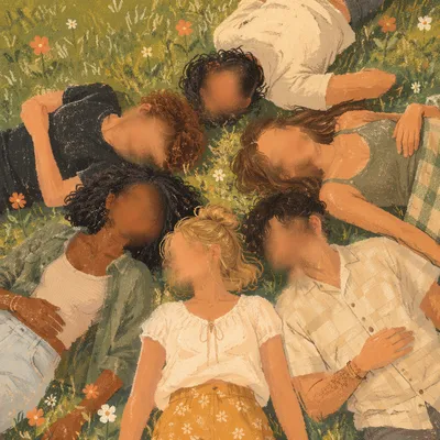 Joyful Diverse Friends on Sunny Lawn