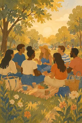Joyful Diverse Friends in Golden Hour Park