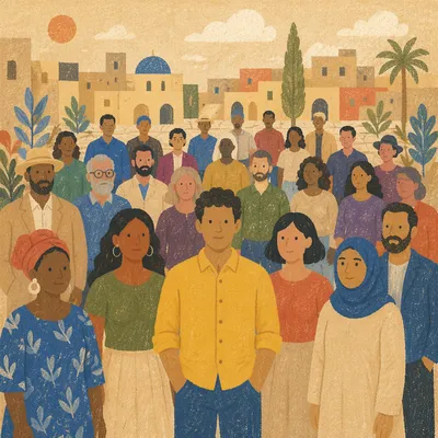 Multicultural Community Gathered in Urban Courtyard