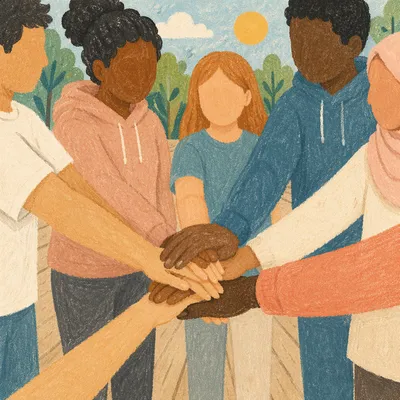 Multicultural Team Hands Stacked in Unity