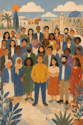 Multicultural Community Gathered in Urban Courtyard