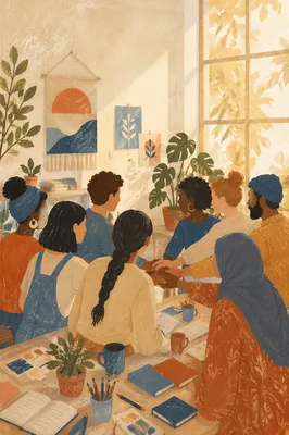 Multicultural Community Gathering in Warm Light