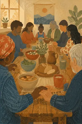 Multicultural Fellowship Table in Shared Prayer