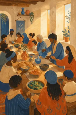 Multicultural Fellowship Around a Wooden Table