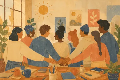 Diverse Community Circle in Warm Studio