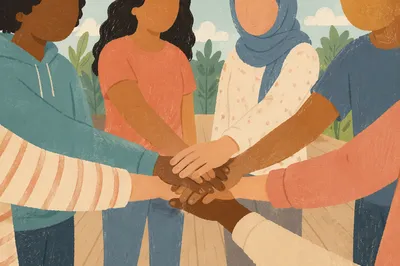 Multicultural Team Hands Stacked in Unity