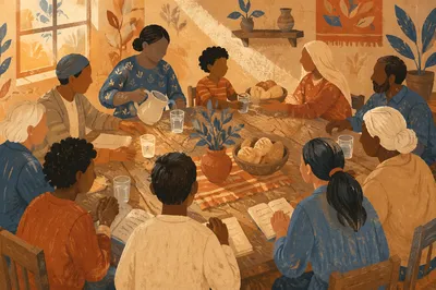 Multicultural Fellowship Around a Rustic Table