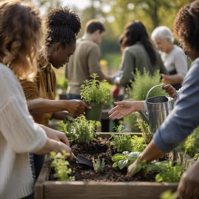 Diverse Friends Gardening Together at Sunrise