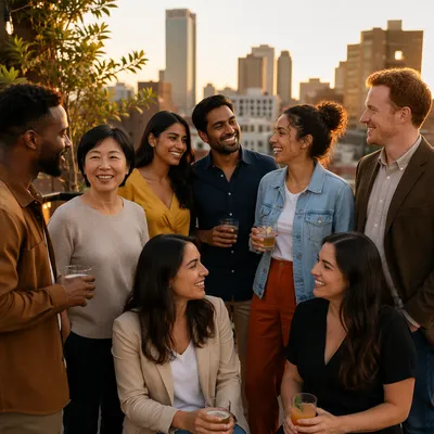 Diverse Friends Together on City Rooftop