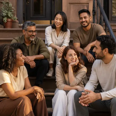 Multicultural Friends Gathering on City Steps