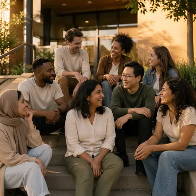 Diverse Friends Gathering at Urban Courtyard