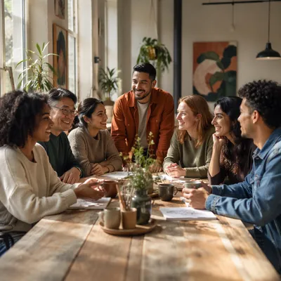 Diverse Friends Gathering in Bright Studio