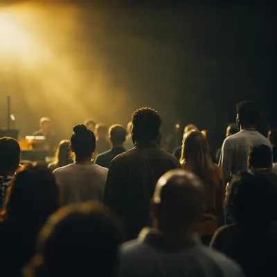 Diverse Group in Worship Hall Silhouette