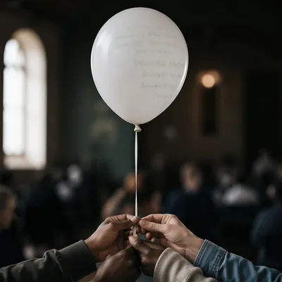 Multicultural Hands Holding White Fellowship Balloon
