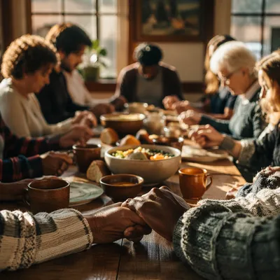Multicultural Fellowship Prayer Around Shared Table
