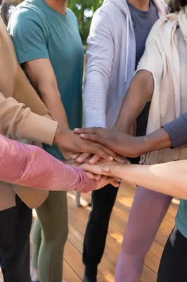 Diverse Hands Stacked in Outdoor Unity
