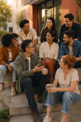 Diverse Friends Gathering at Urban Community Center
