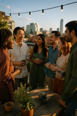 Diverse Friends Gathering on Sunny Rooftop