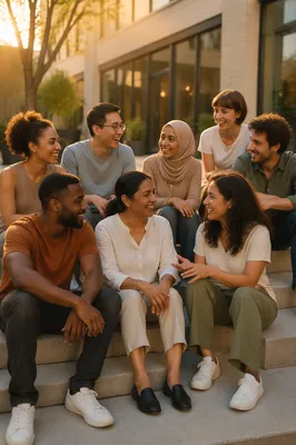 Diverse Friends Gathering at Urban Courtyard