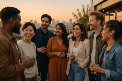Diverse Friends on Rooftop at Golden Hour