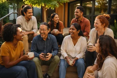 Diverse Friends Gathering on Urban Steps