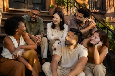 Diverse Friends Gathering on City Steps