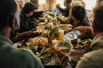 Multicultural Fellowship Around Rustic Wooden Table