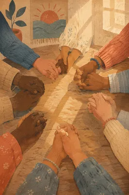 Diverse Hands Joined in Prayer Circle